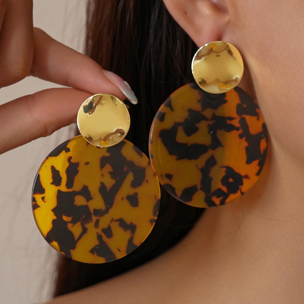 Exaggerated Smudged Round Leopard Print Earrings, High-end Earrings