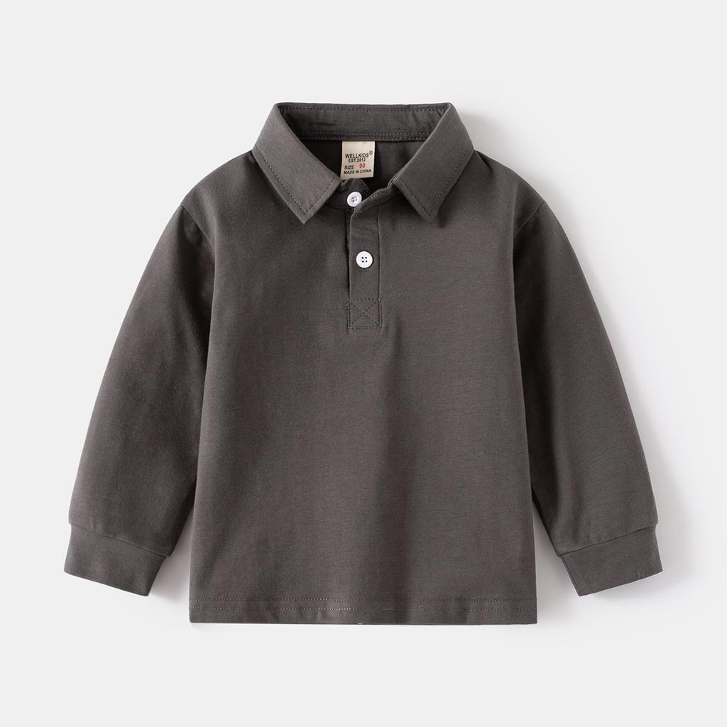 Boys Long Sleeve Polo Shirt Cotton Casual Collared T Shirt Spring Autumn Top for Kids
