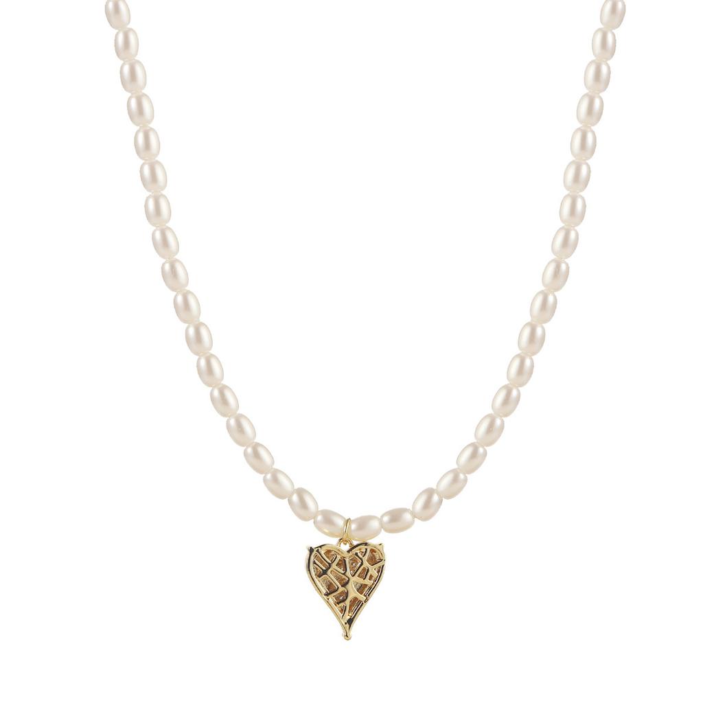 European and American necklaces, collarbone chains, simple double-layer niche fashion retro pearl love splicing chains