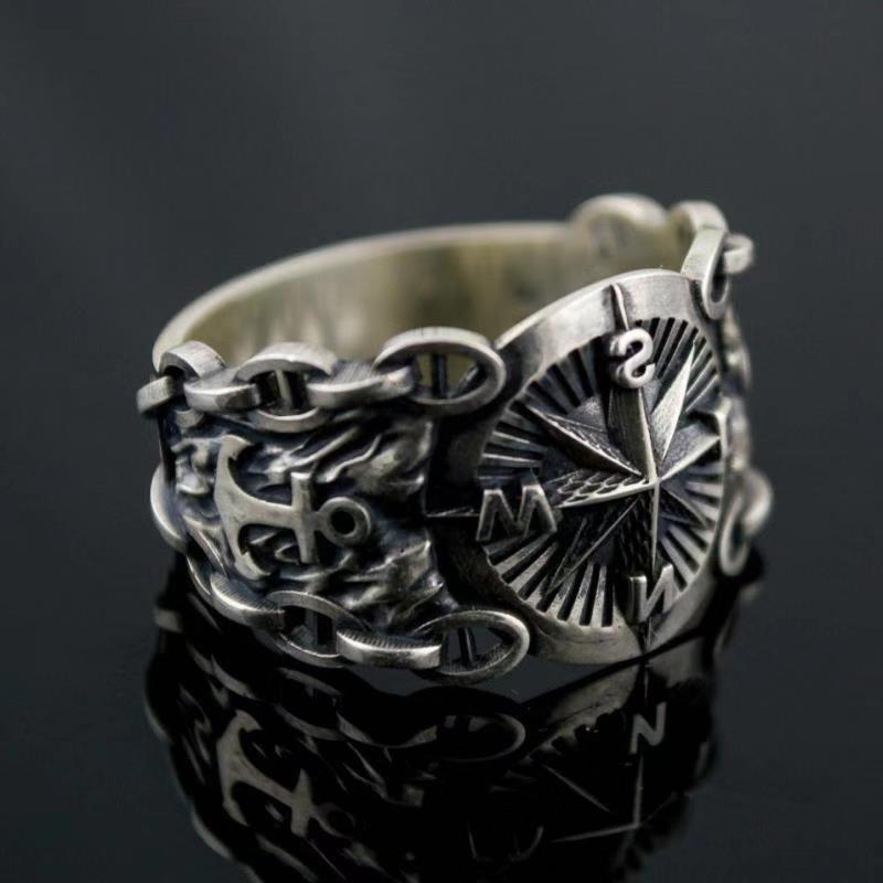 Vintage Viking Compass Ring Nordic Pirate Marine Amulet Jewelry for Men Women Luxury Personality Gift