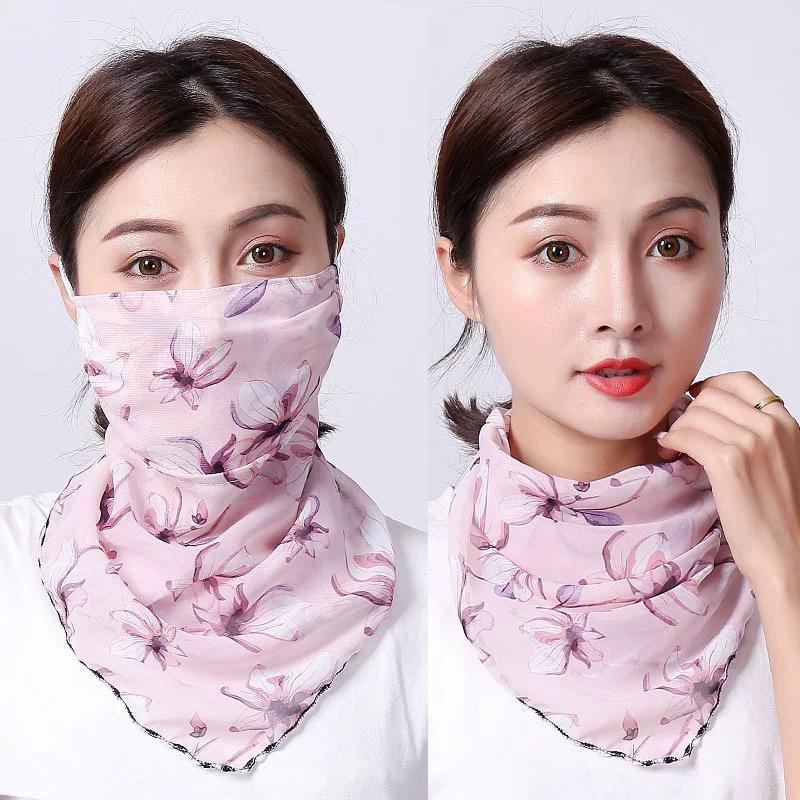 Women's Ice Silk Breathable Windproof Face Veil & Triangle Scarf with Ear Loops - Lightweight Neck Gaiter for Outdoor Use