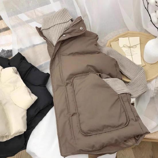 Women's Puffer Vest Casual Sleeveless Hooded Zip Up Jacket Quilted Stand Collar Coat with Pockets Winter Warm Outerwear