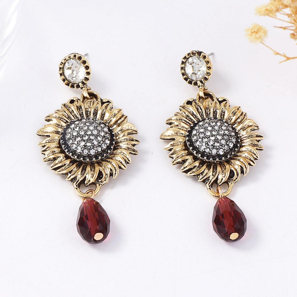 Fashion Metal Sunflower Plant Dangle Earrings ZAA New Classic Vintage Earrings Women Daily Jewelry Accessories