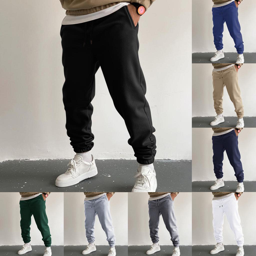 Casual Pants Men'S Loose Zipper Pocket Drawstring Elastic Waist Sports Pants