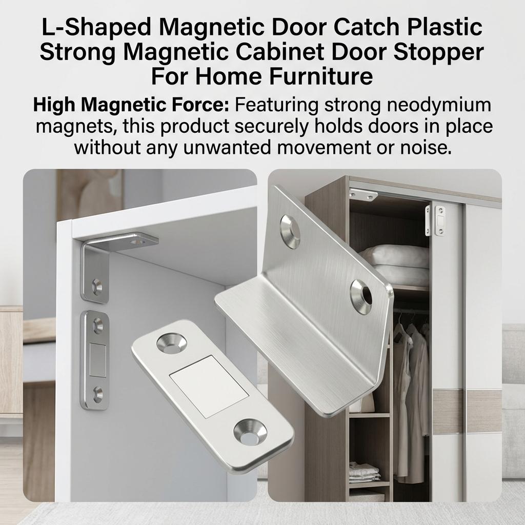 L-Type Strong Magnetic Door Closer Cabinet Catches Latch Magnet Wardrobes Door Stopper Ultra Thin Closures Furniture Fittings