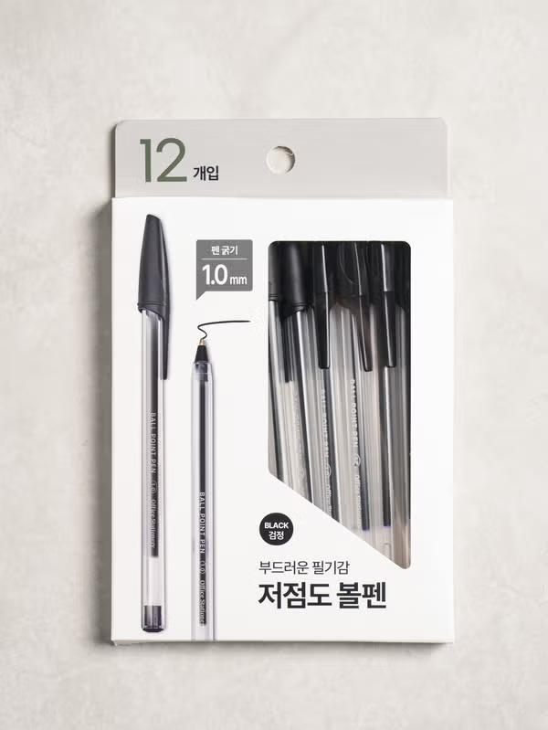 Daiso Kancelářské kuličkové pera s nízkou viskozitou a průhledným víčkem (12-balení)