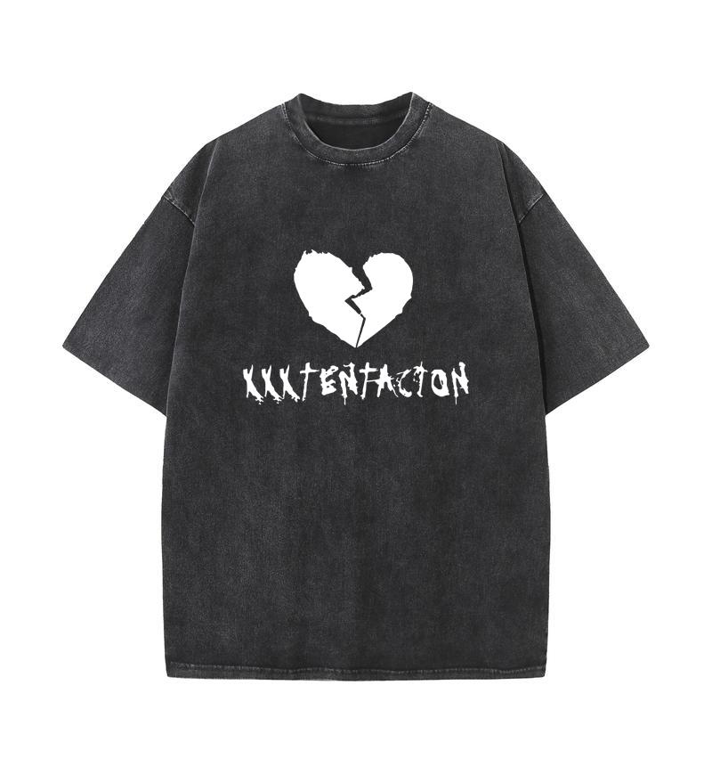 2025 Лето 100% хлопок стираный Old Craft свободная футболка большой размер О-образный вырез свободная мужская футболка с принтом в форме разбитого сердца S чёрный