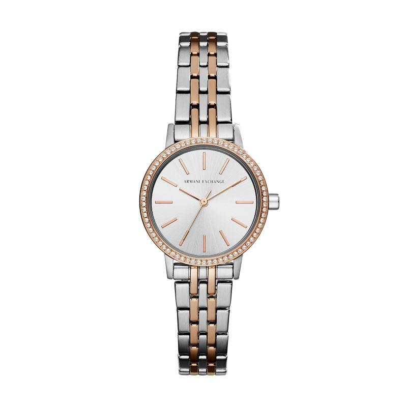 Armani Exchange AE Armbanduhr Quarzwerk Edelstahlarmband Silbernes Zifferblatt Damenuhr AX5542