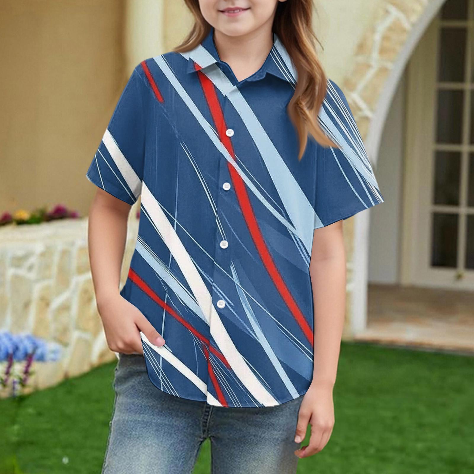 Summer Girls  Short Sleeve Blouse School Uniform Button-Up Shirt Kids Summer School Uniform Button Down Shirt 130