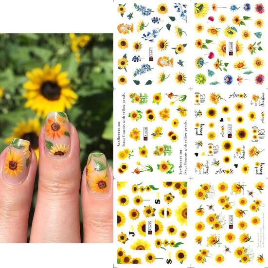 Nail Sticker Self Adhesive Exquisite Shape Attractive Sunflower Floral Nail Art Sticker Manicures Designs Nail Supplies
