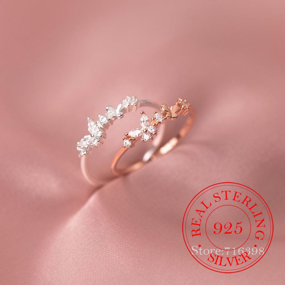 

Real Money 925 Sterling Silver Zircon Crystal Butterfly Finger Rings For Women Girls Money 925 Wedding Party Jewelry Gift золотий