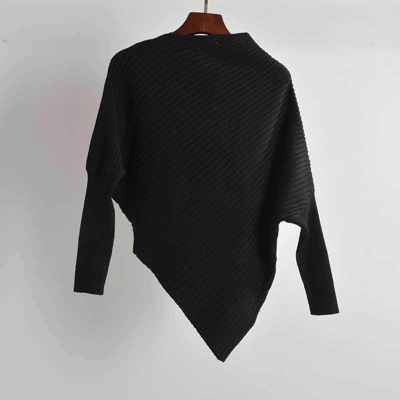 Stylish Asymmetrical off-Neck Batwing Sleeve Sweater Knitwear Women's Clothing Fall Idle Style Loose Pullover Cloak