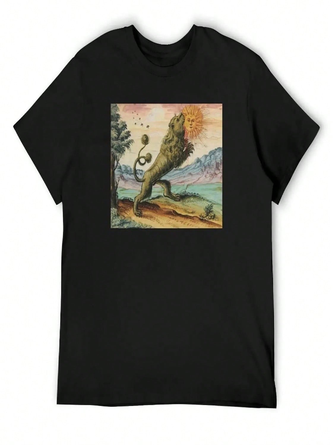 The Lion Eating The Sun Antique Alchemy Illustration T-Shirt Graphic Shirts New Edition Black T-Shirts For unisex S разноцветный