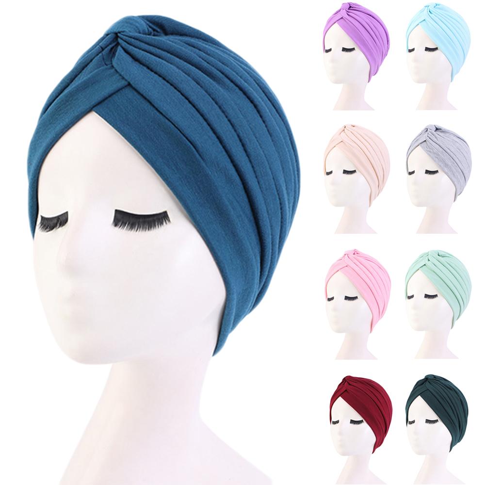 Indian Muslim Women Turban Jersey Hijab Bonnet Pleated Cap Hair Loss Hat Islamic Under Scarf Head Wrap Chemo Caps Beanies Cover