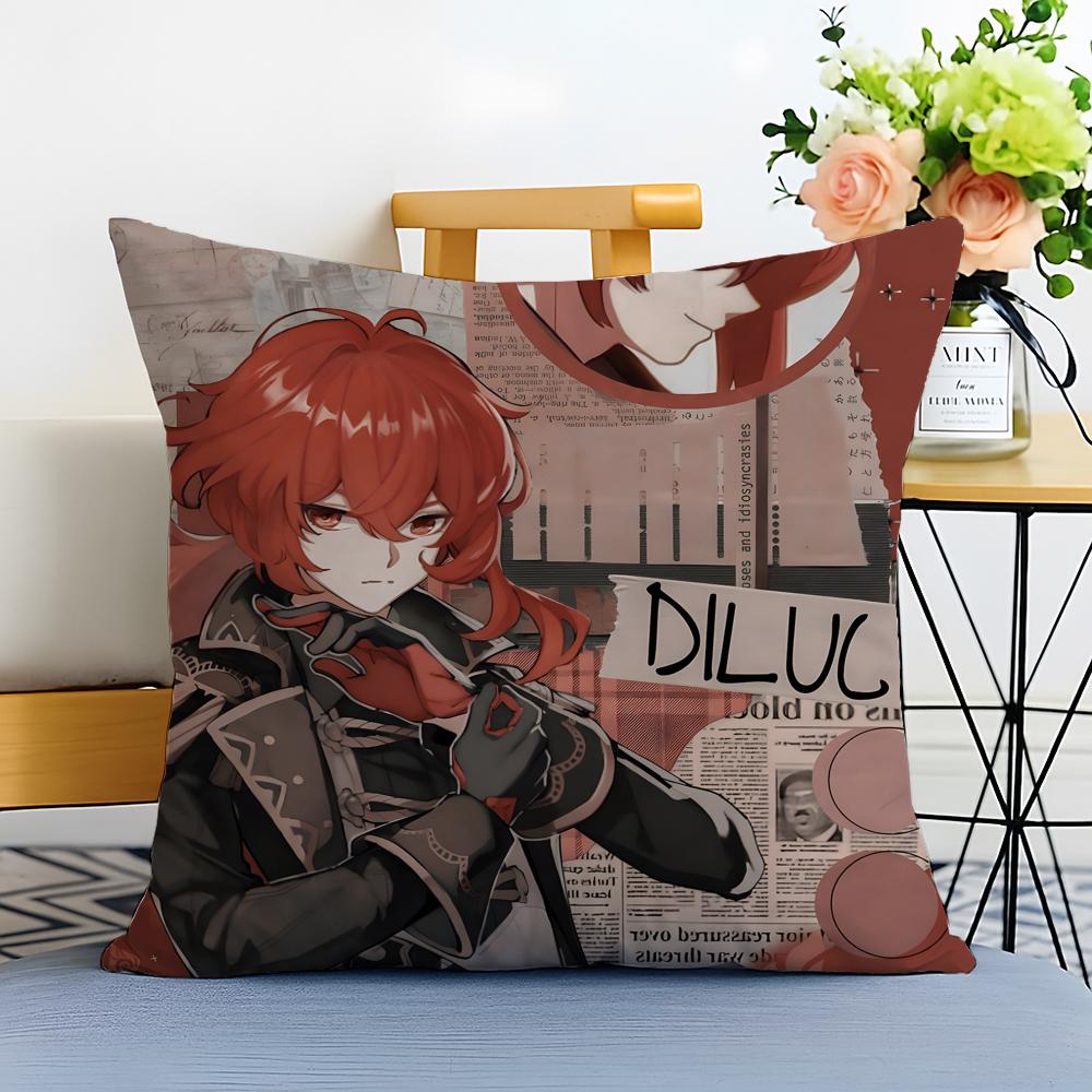 Game Genshin Diluc Cushion Cover Washable Linen Pillowcase Soft For Sofa Bed Cozy Home Room Decor