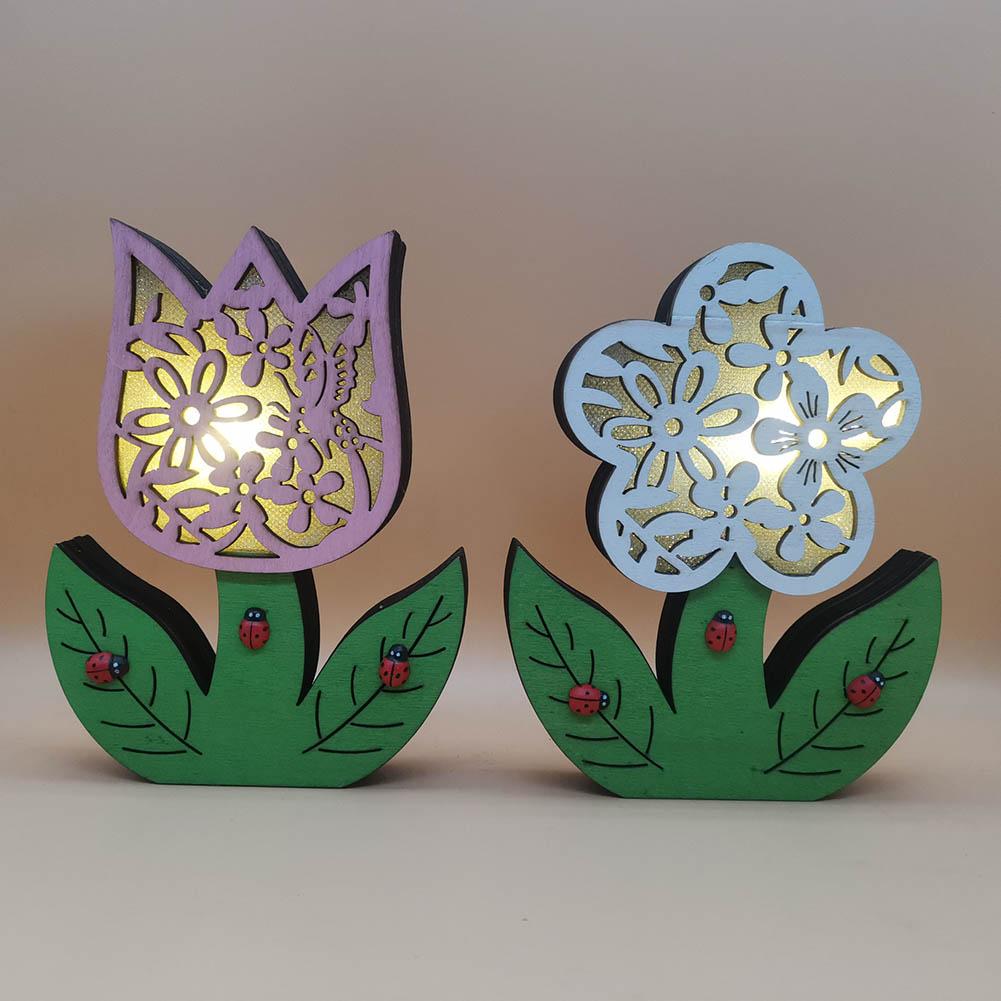 2022 New Easter Decoration for Home Wooden Easter Bunny LED Light Easter Craft Easter Bunny Ornament Decor Easter Egg Decor Lamp