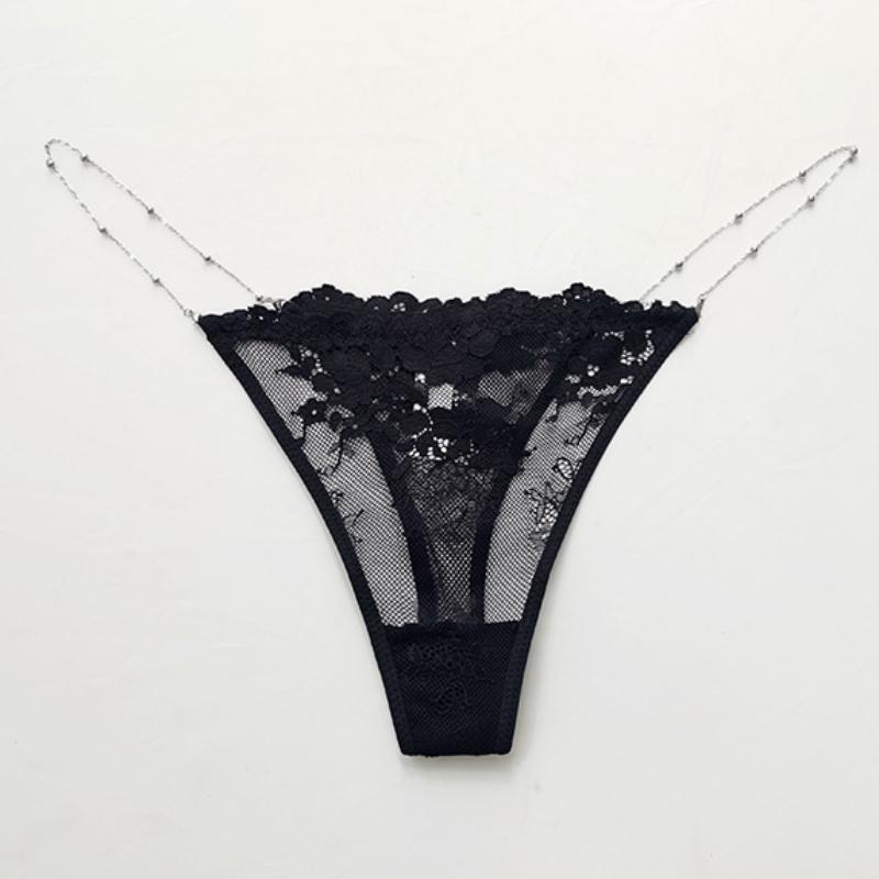 Sexy Ladies Solid Color Chain Thong Low Waist Transparent Temptation Panties Chain V Pants