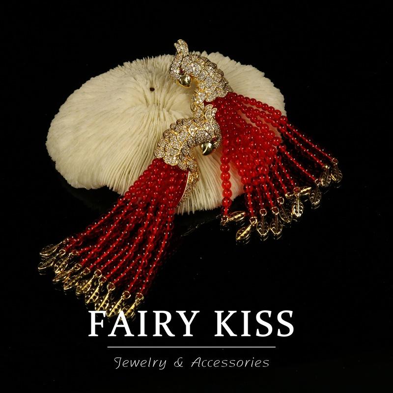 

Новые китайские ретро серьги-подвески с бахромой, элегантные, в виде попугаев, из бисера, из высококачественного сплава, полностью инкрустированные бриллиантами, с гальваническим покрытием из настоящего золота