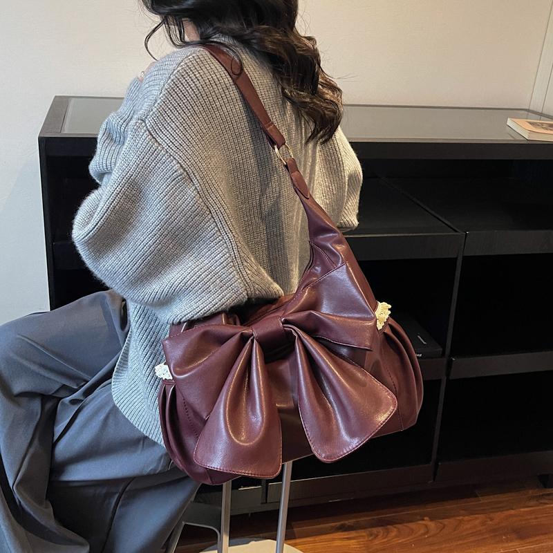 Damen Große Schleife Schultertasche - Weiche Kunstleder Hobo Tasche mit Spitzenverzierungen, Trendige Mode Handtasche für den Lässigen Täglichen Gebrauch & Einkaufen