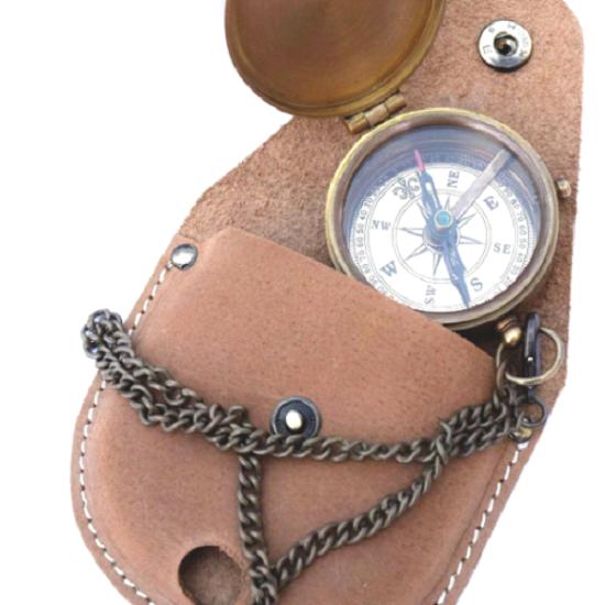 Antique Brass Compass Nautical Maritime Pocket Compass With Leather Case Gift 2"