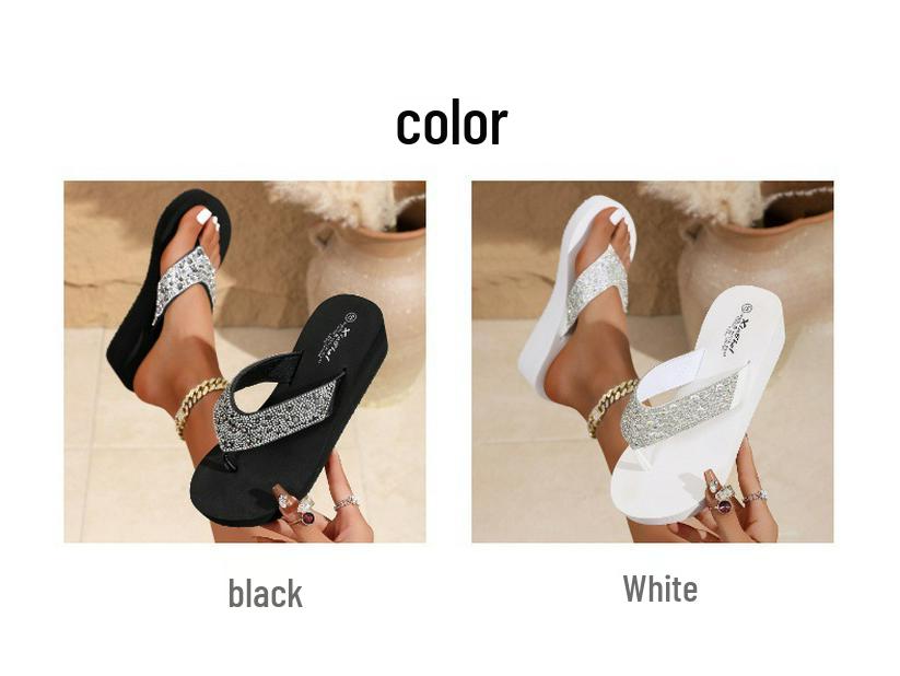 Papuci de damă cu toc pană cu strasuri: Sandale de plajă de vară