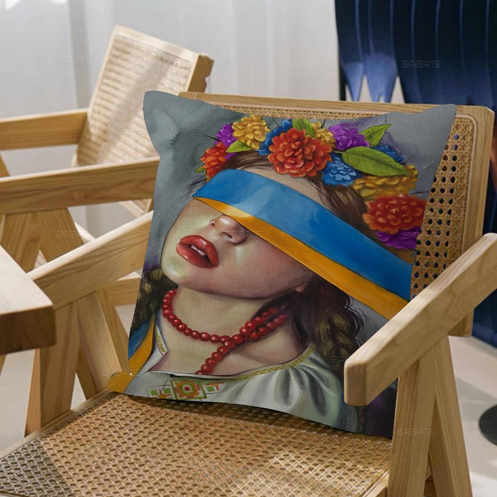 U-Ukraine-Flag Girl Pattern Pillow Gifts Home Office Furnishings Bedroom Sofa Car Cushion Cover Case 45x45cm