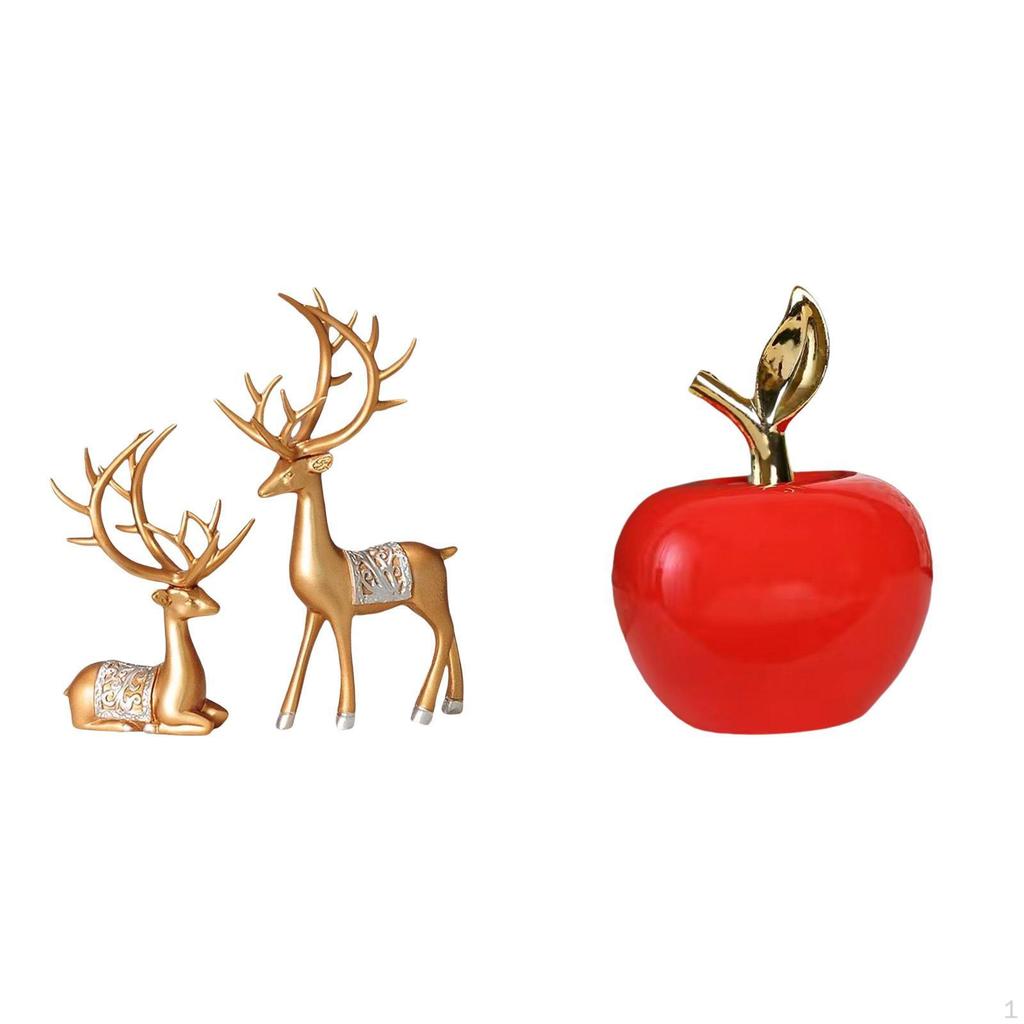 European Reindeer Sculpture Collectable Craft Deer Lover Ceramic Figurine Fruit Artwork Home