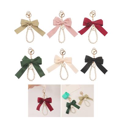 Elegant Pearl Chain Keychain with Large Ribbon Bowknot Pendant Stylish Keychain for Women and Girls Bag Decoration