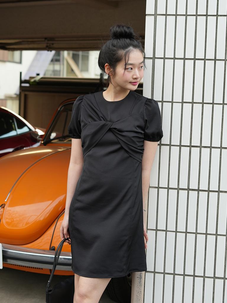 Laengaenlu Roselle Twist Mini Dress(Roselle)_Black