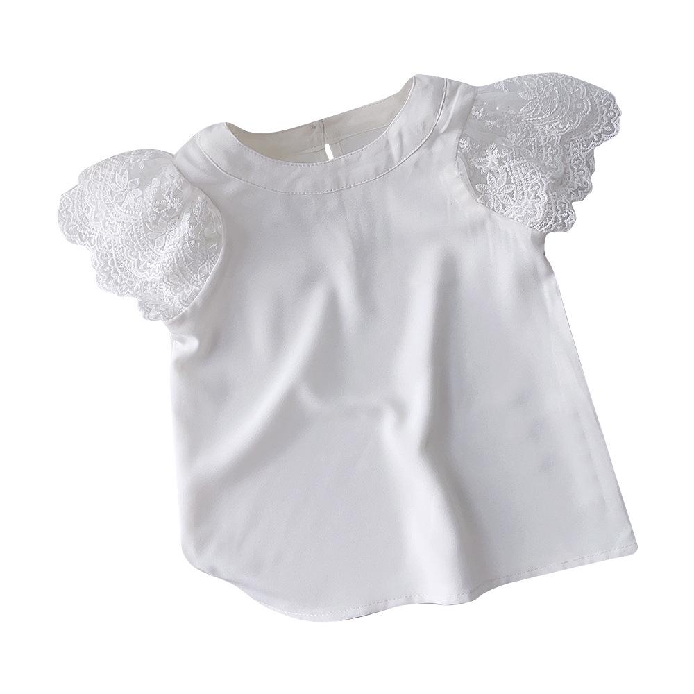 Girls' Summer Lace Top - Solid Color, Round Neck, Baby and Child Innerwear Shirt