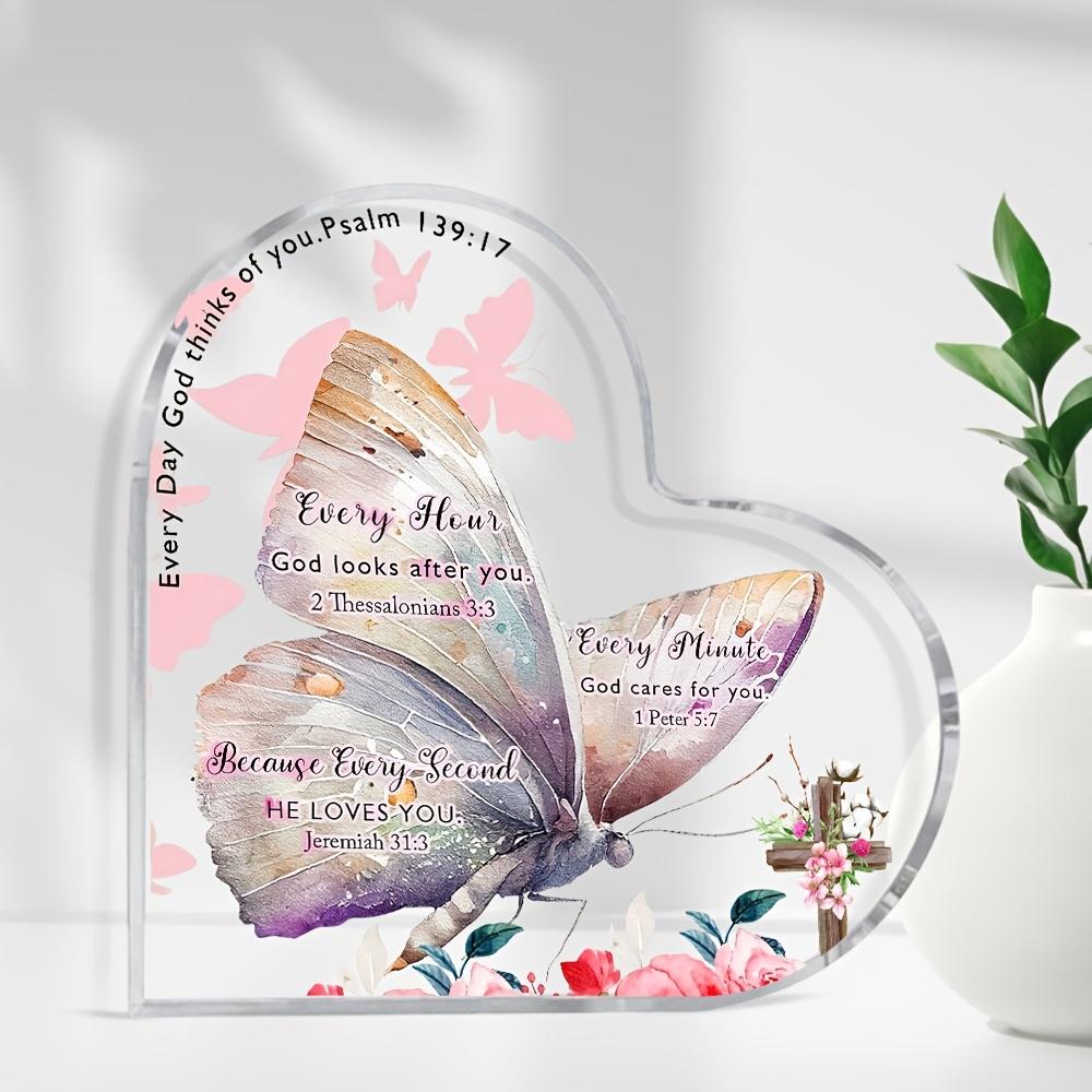 Christian Women'S Gift -Desktop Decoration with Butterfly & Floral Design, Vintage Style Inspirational Bible Verse Prayer Ornament, Religious Frien