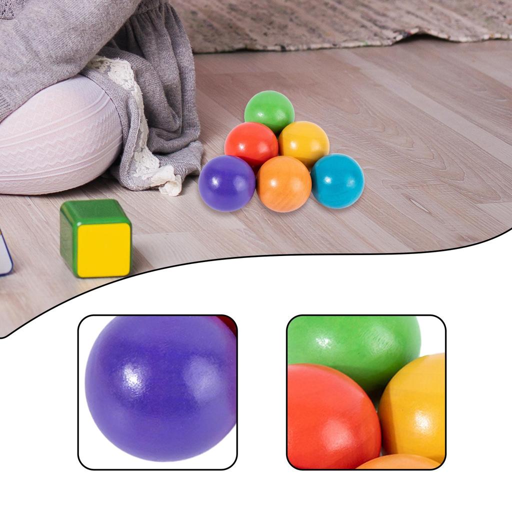 6 Pieces Rainbow Wooden Balls Color Sorting Matching Games Counting Toys Learning Materials for Boys