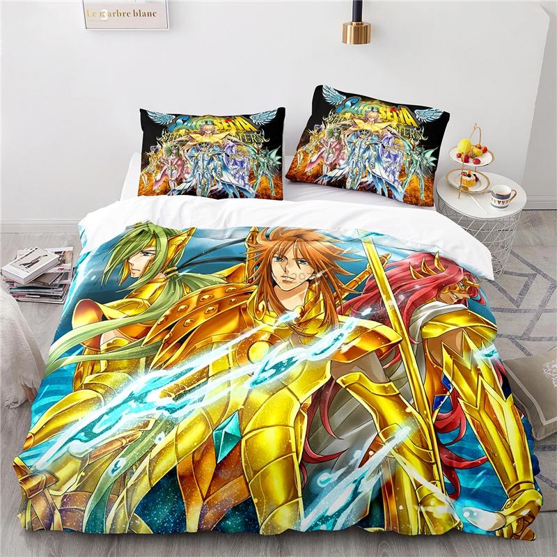 Cartoon 3d Saint Seiya Printed Bedding Set Anime Duvet Cover Pillowcase Adult Kids Comforter Cover Set Twin Full Queen King Size