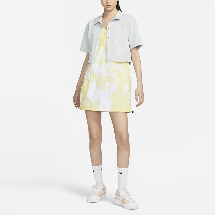 Nike Sportswear Tech Pack Logo Embroidered Tie-Dye Half-Zip Sleeveless Dress Women Dresses Lemon-Yellow DV8486-706
