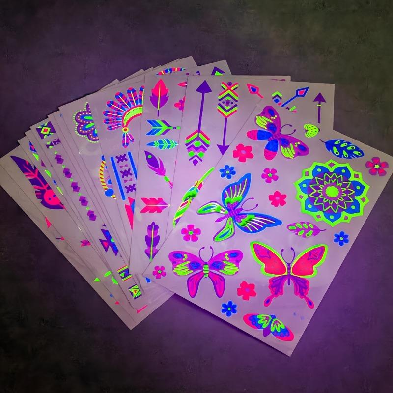 12PCS NeonGlwo Temporary Tattoo - Luminous Body Art Sticker with Neon Green, Pink, Blue, Purple, Yellow, Orange, Red - Waterproof