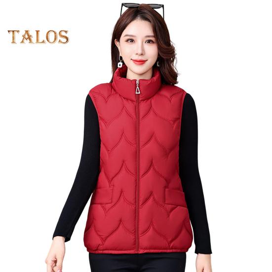 

Женский зимний жилет, пальто, утолщенный, с воротником-стойкой, защита шеи, без рукавов, верхняя одежда, застежка-молния, однотонный, сохраняющий тепло жилет XL красный