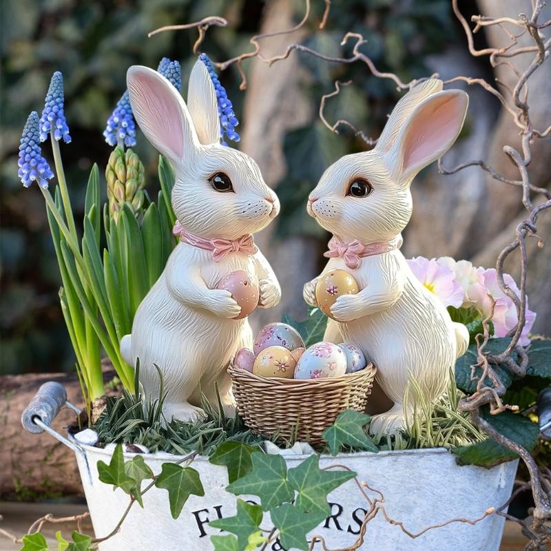 Easter Rabbit Garden Stake Acrylic Rabbit Sign Realistic Animal Figurine Suitable for Outdoor Decoration and Flower Beds