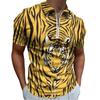 Zebra & Tropical Print Short Sleeve Zip-up Polo, Stylish Casual Top