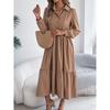 Women's Long Skirt Lapel Casual Loose Long Sleeve Ruffle Shirt Dress Fashion Dresses