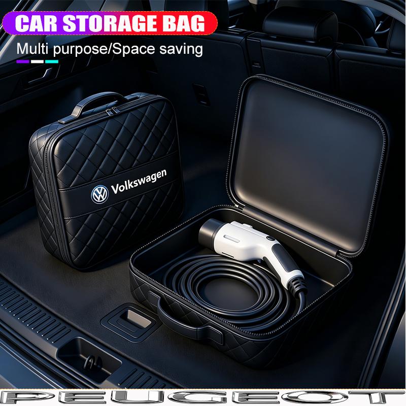 Car Charging Gun Leather Bag Storage Box Auto Accessories For VW GTI Polo Golf Passat Tiguan Arteon Touareg Taigo Jetta Hub Cap