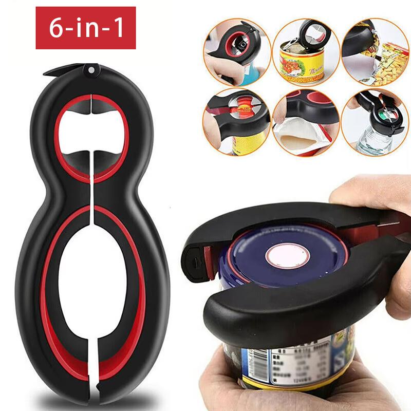 Multifunctional 6 In 1 Simple Can Opener All In One Jar Gripper Can Wine Beer Lid Twist Off Jar Bottle Opener Kitchen Tools