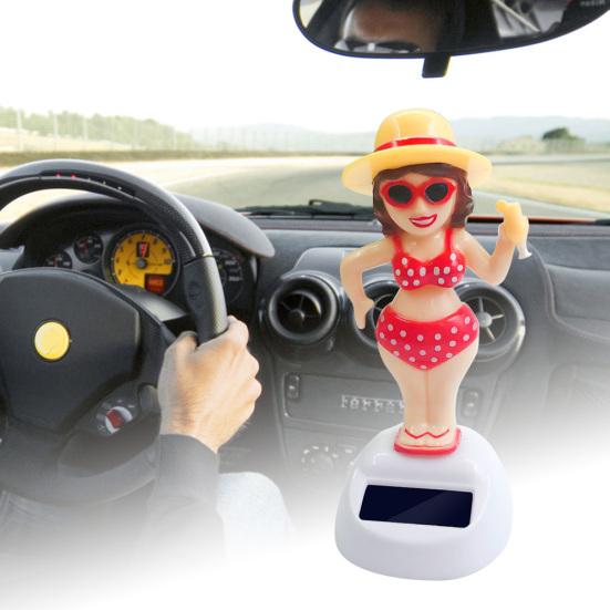 Solar Beach Girl Swing Car Cactus Automatic Ornament Interior Dashboard Decor