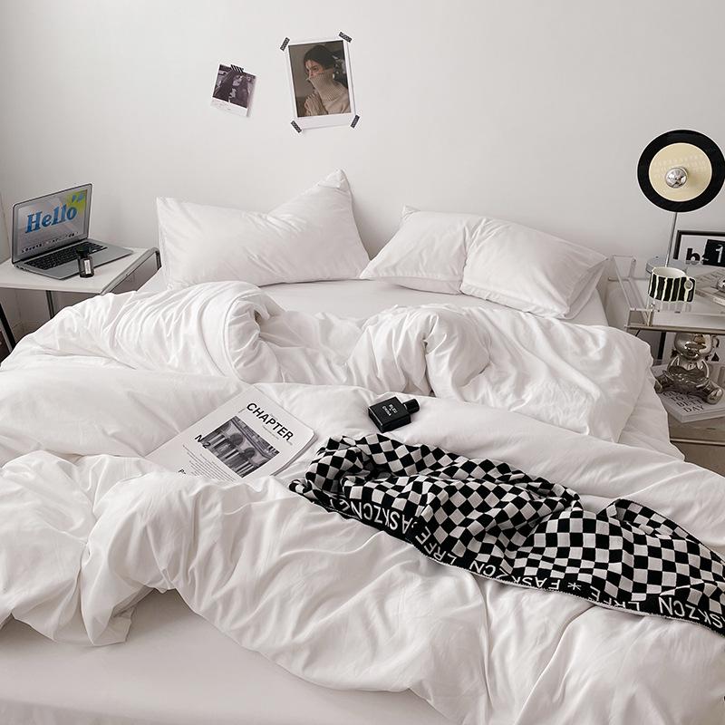 Japanese Solid Color Bed Set - Skin-Friendly, Breathable Sheets and Quilt Cover for Dormitories
