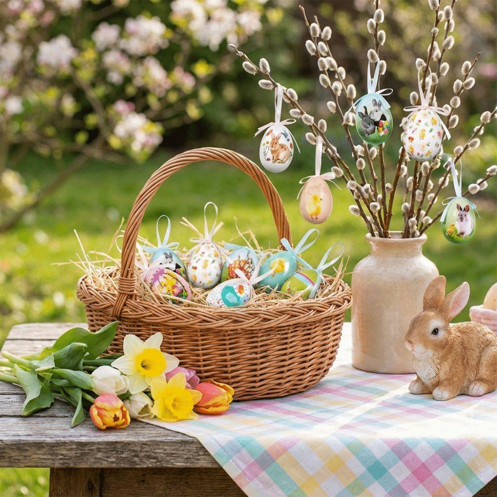 Painted Easter Eggs Pendant DIY Craft Hanging Easter Egg Foam Easter Eggs  Easter Party