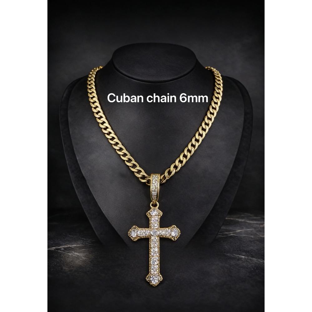 Copper Inlaid Zirconium High-end Heavy Industry Cross Pendant Light Luxury Religious Jewelry Cuban Chain Accessories Men
