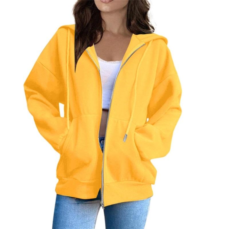 

Oversized Zip Up Hoodie Women Casual Loose Fit Long Sleeve Hooded Jacket With Pockets XXXL жовтий