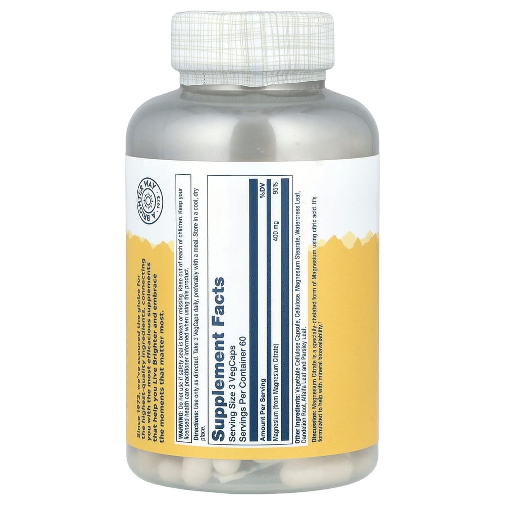 Solaray Hořčík Citrát 400 mg Zeleninové Kapsle 180 ks (133 mg v jedné kapsli)
