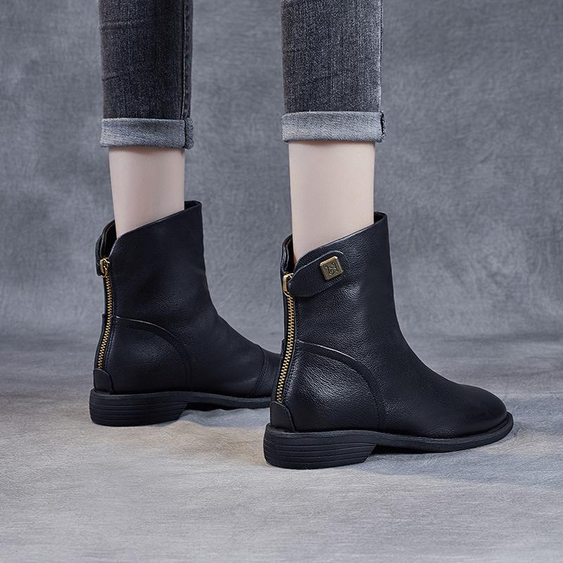 Leather Martin Boots Women's British Style 2026 New Trendy Chelsea Small Short Boots Flat Bottom Pointed Thin Women's Boots