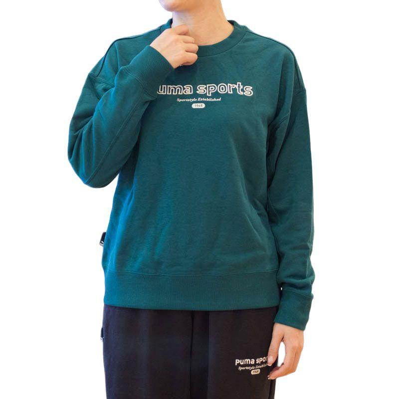 Puma Team Crew Letter Print Round Neck Pullover Knit Sweatshirt Women Sweatshirt Green 623482-43
