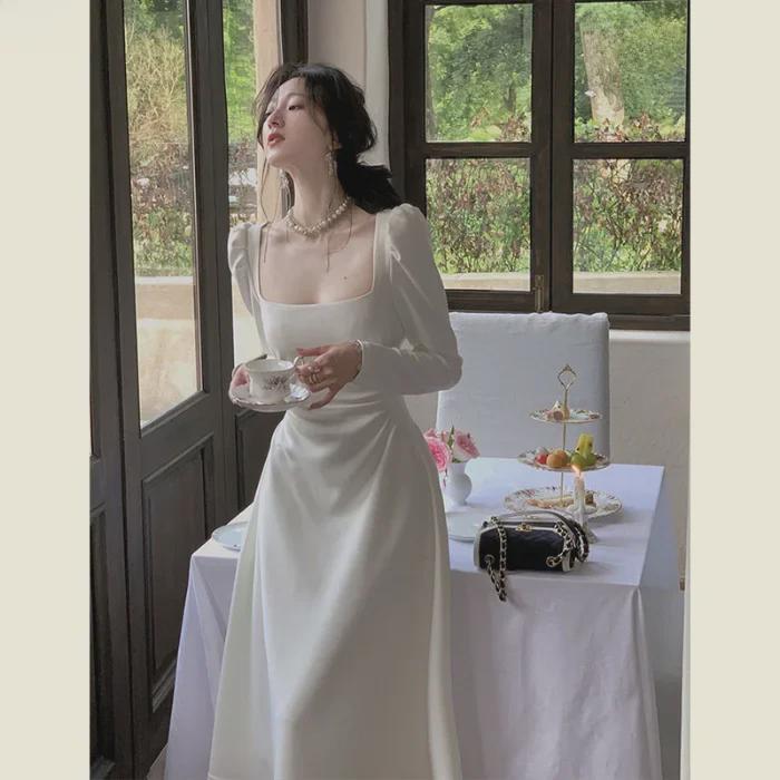 

Потрясающее платье с французским квадратным вырезом для женщин - стиль ранней осени 2024 года Large